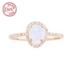 Rainbow Moonstone Engagement Ring Rose Gold Wedding Ring Solitaire Gemstone Ring