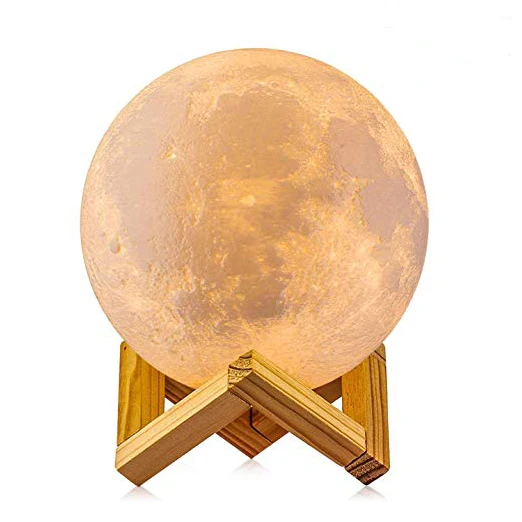 Amazon Hot Sales Touch Control Dimmable Two Colour Moon Lamp Usb Rechargeable Lunar Led Night Light with Stand for Baby Bedrooms