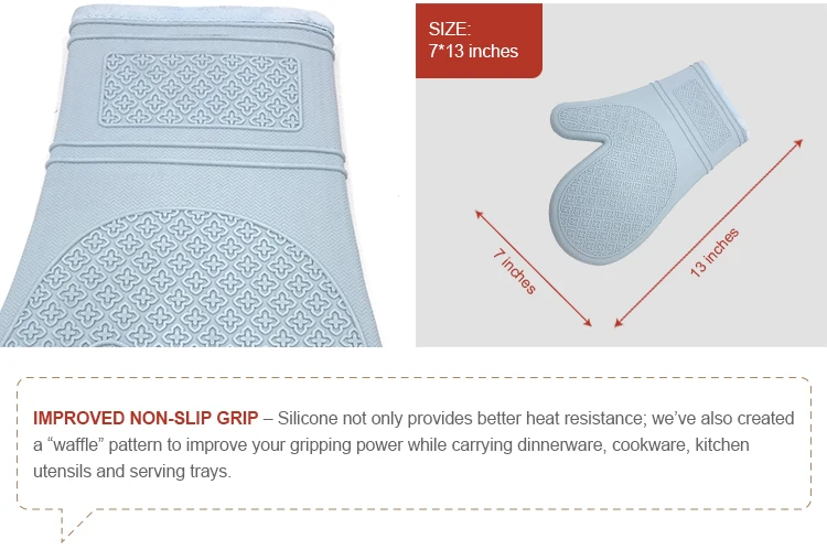 Heat Resistant Silicone Oven Mitts Extra Long Quilted Cotton Lining Oven Mitt Nonslip High