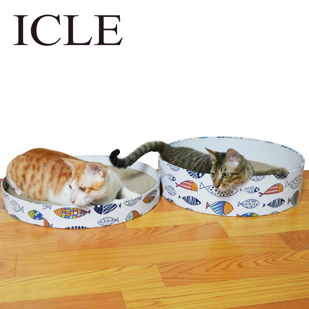 

icle Brand-BB Flute High Quality-IC-1044-40-fish carton corrugado gato silla wholesale Round made of cardboard cat house, White