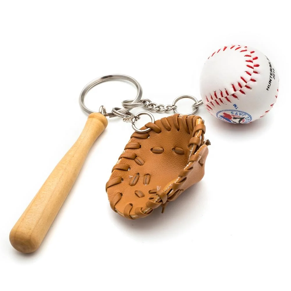 Hot sale customized several pieces different material baseball style keychain
