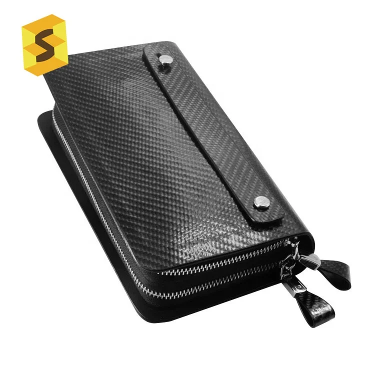 

ES Factory Price Fashional Business Clutch Custom Carbon Fiber Long Wallet, Black