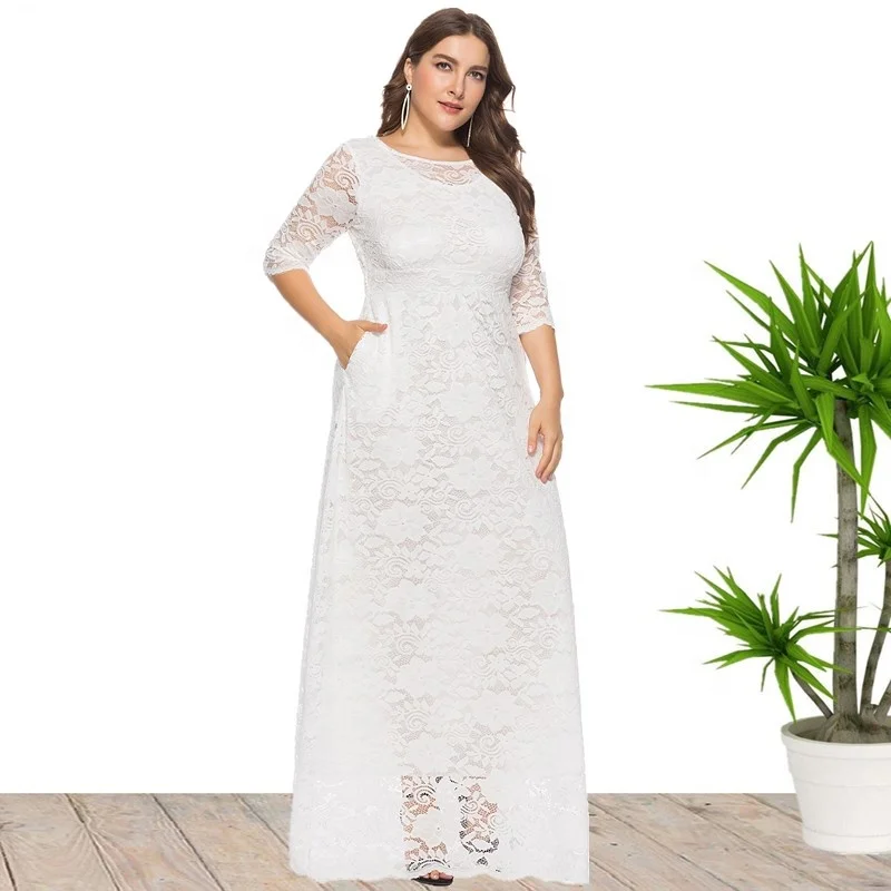 

6XL High Quality Plus Size Maxi Long Evening Party Wedding Lace Dress For Women 2022