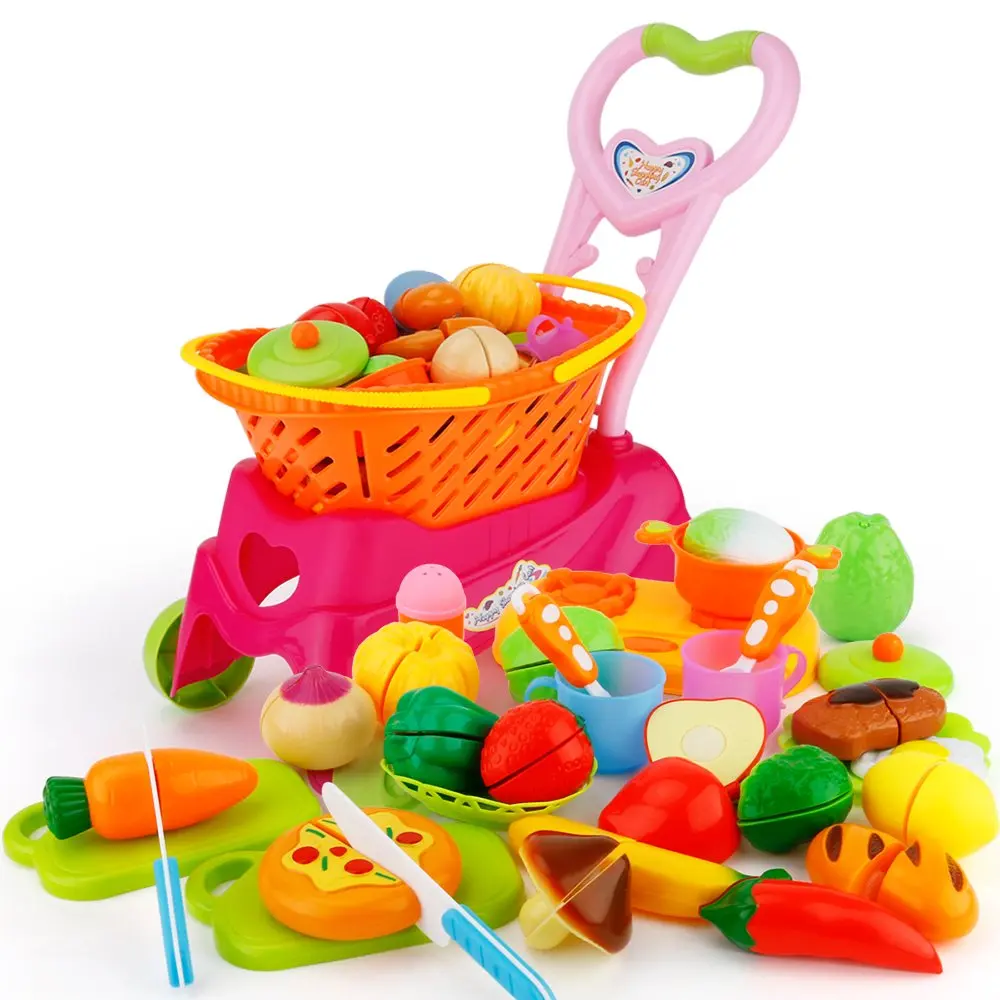 Buy SONiKi Cutting Toys Shopping Cart Toys Pretend Food Fruits ...