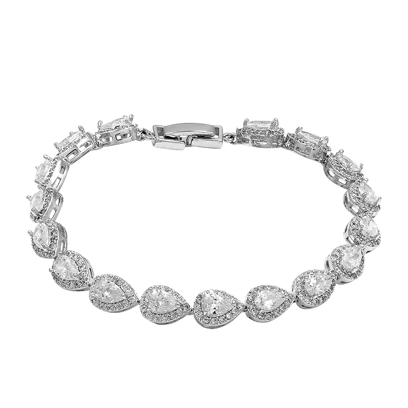 

Women's Prong CZ Wedding Zirconia Gemstone Teardrop Tennis Bracelet Silver-Tone