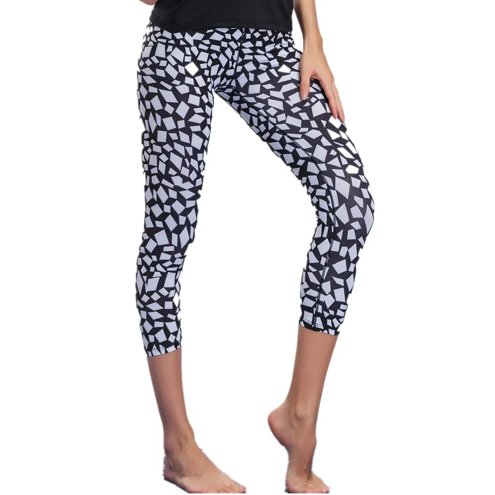 

Geometric Art White Calf-Length yoga pants womens, Black and white
