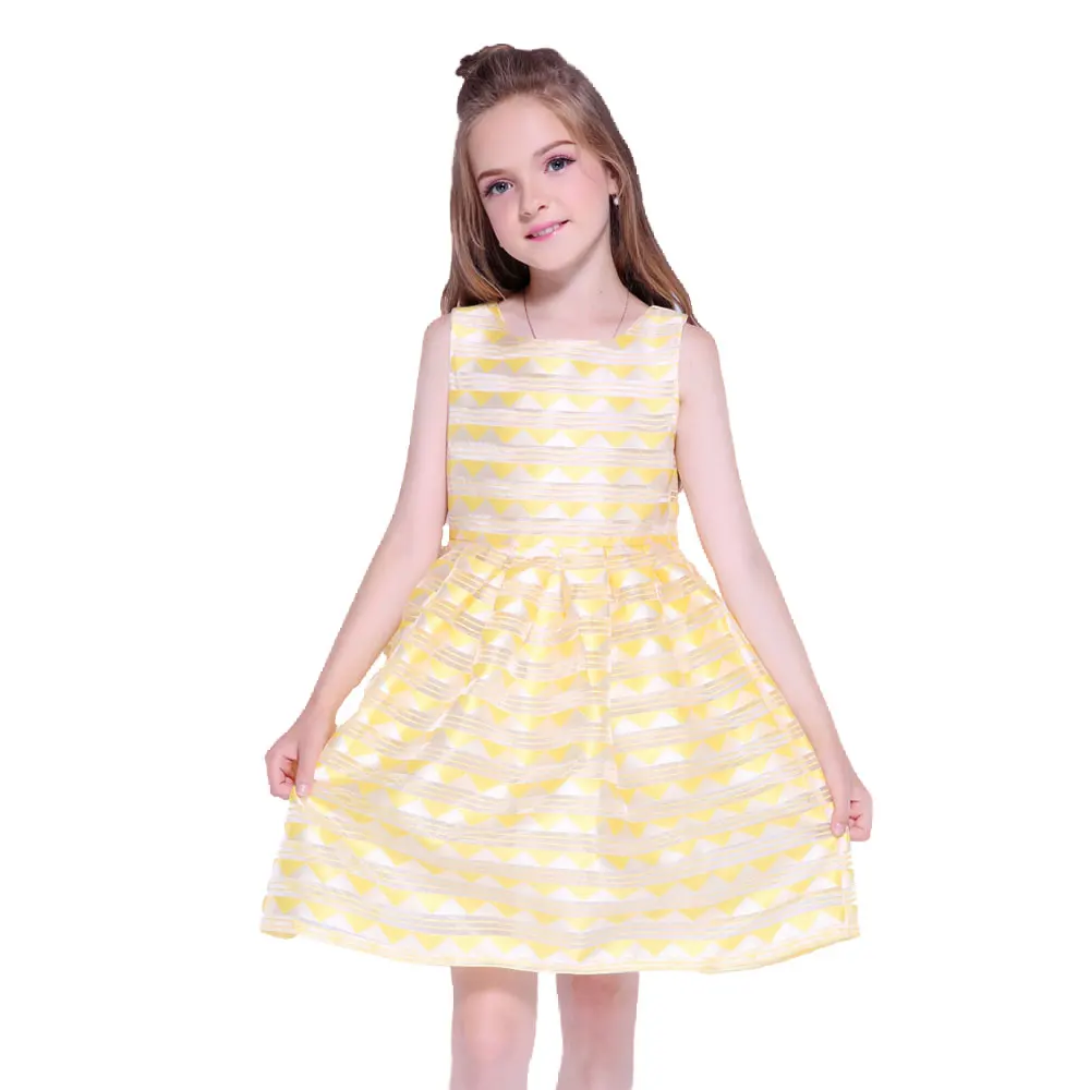 

Kseniya Kids Yellow Striped Girl Organza Dress Sleeveless Cotton Fashion Girl Dress For Party Communion Formal School