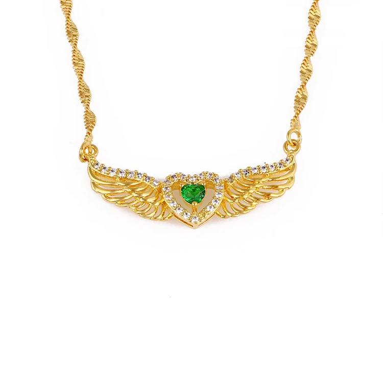 

Xuping gold 24K heart with wings rhinestone green necklace for women