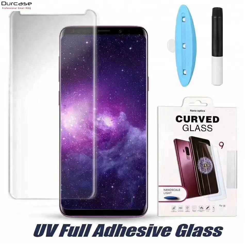 

Nano UV Light Liquid Full Glue Adhesive Coverage 3D Curved Edge Screen Protector Tempered Glass For Samsung S8 S8P S9 S9P N8 N9, Clear