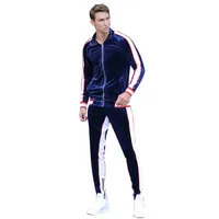 

Blue velour tracksuits wholesale,side striped mens blank track suits sweatsuit sets tracksuit men