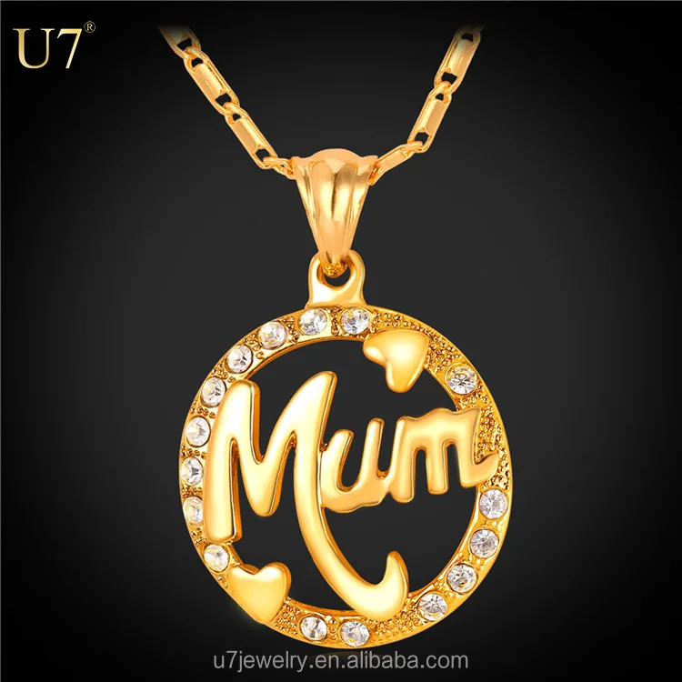 

U7 gold plated necklace with chain Mum birthday day mother gift