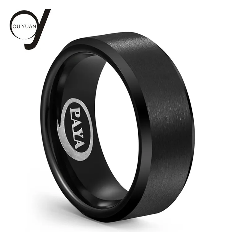 

Men Wedding Black 8mm Matte Finish Beveled Polished Edge Comfort Fit Tungsten Ring