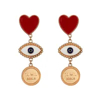 

Fashion New Design Statement Drop Earrings Heart Evil Eyes Gold Coin Pendant Earrings For Women Girls
