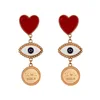 Fashion New Design Statement Drop Earrings Heart Evil Eyes Gold Coin Pendant Earrings For Women Girls