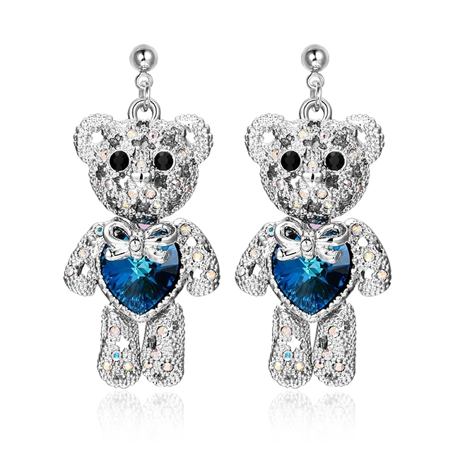 

E70728001 xuping 925 silver color luxury cute bear earring originals austria crystals from swarovski