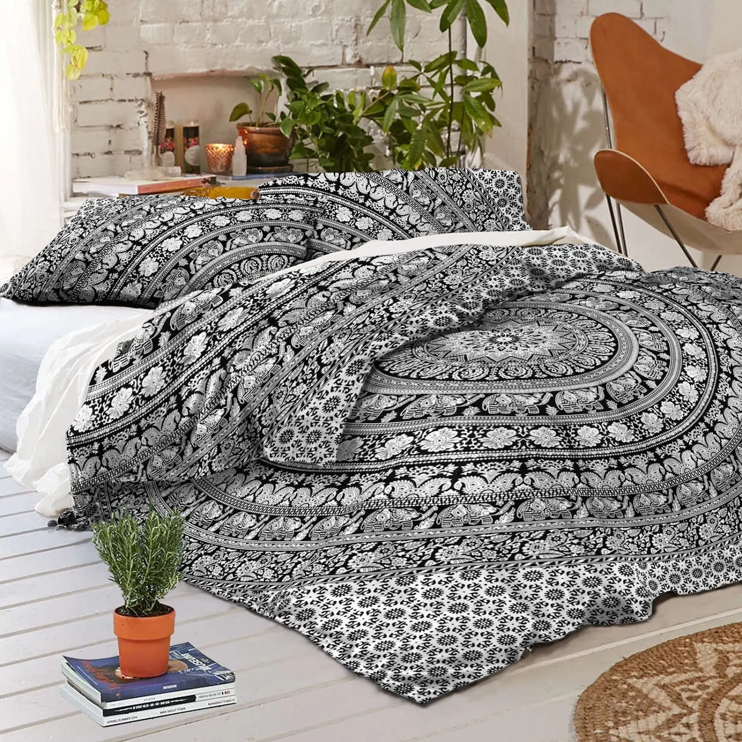 Buy Exclusive Bohemian White Black Mandala Duvet Cover By Madhu