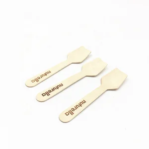 Image of 95 mm Natural Eco-friendly Degradable Birch Custom Logo wooden Ice Cream Spoon