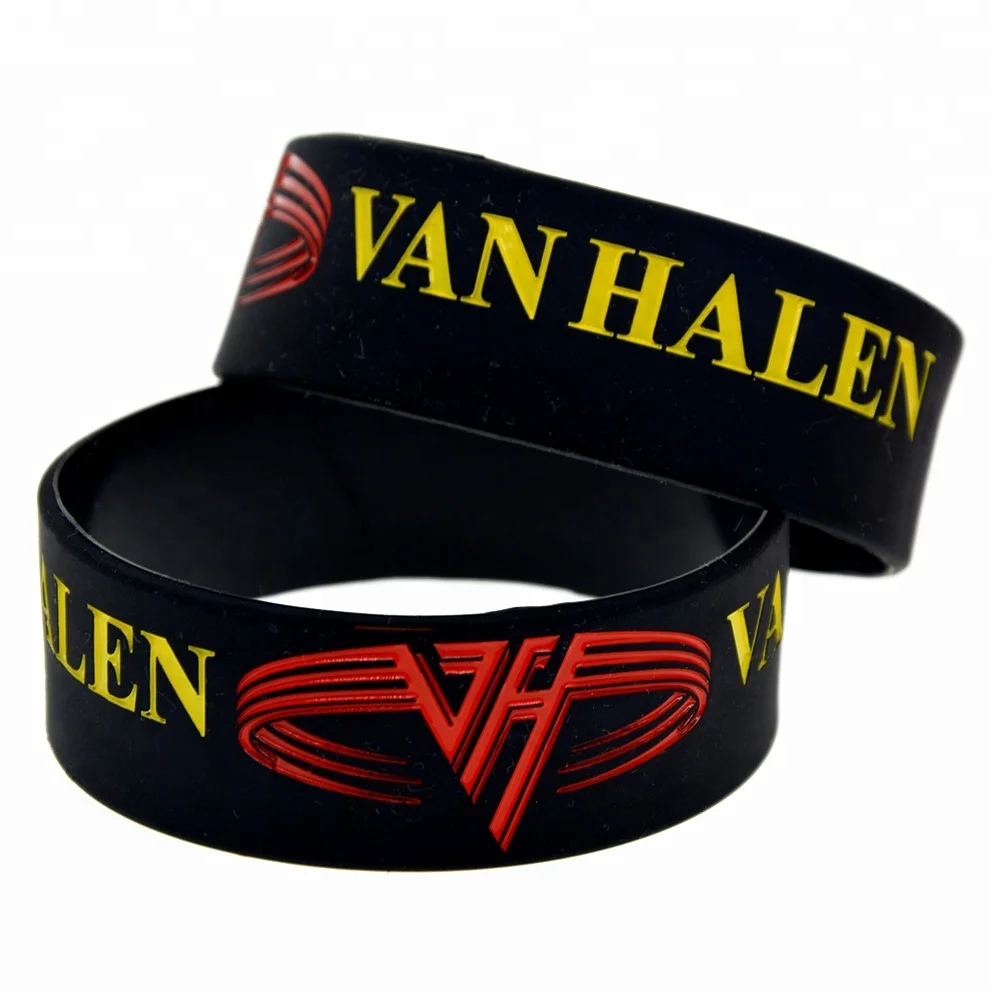 

25PCS 1 Inch Wide Ink Filled Color Logo Van Halen Silicone Wristband, Black