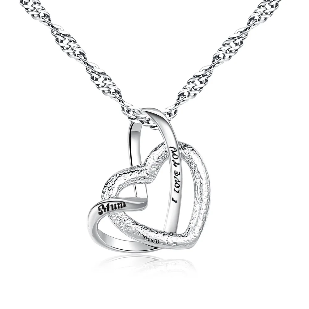

2022 New Arrival 925 Sterling Silver Plated Forever Love Mum Open Heart Necklace Love Heart Mum Necklace Mother's Day Gift, Gold silver