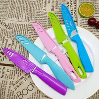 

stainless steel vegetable kitchen knife colorful handle paring knife with plastic sheath/cover fruit knife