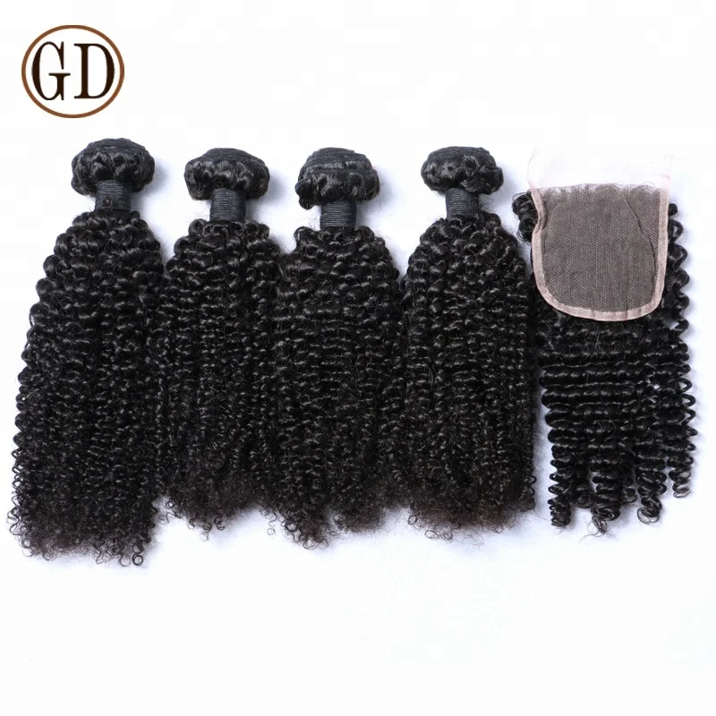 

the top grade indian curly human virgin hair bundles with lace closure, Nautal black 1b