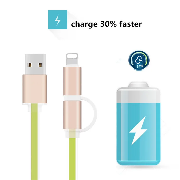 USB Charger Cable 2 in 1 Usb Data Cable For Android Cellphones For Apple