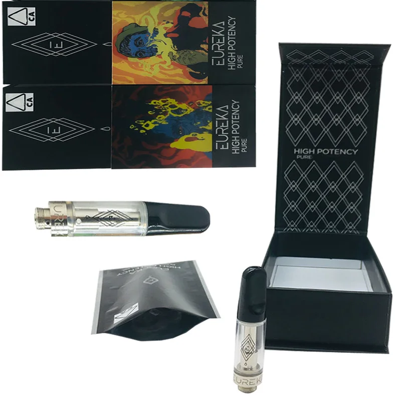 

Glass Atomizer E cigarettes Vape Carts 0.8ML 1ML Empty Vape Pen Cartridge Packaging Eureka High Potency 510 Thread Cartridges