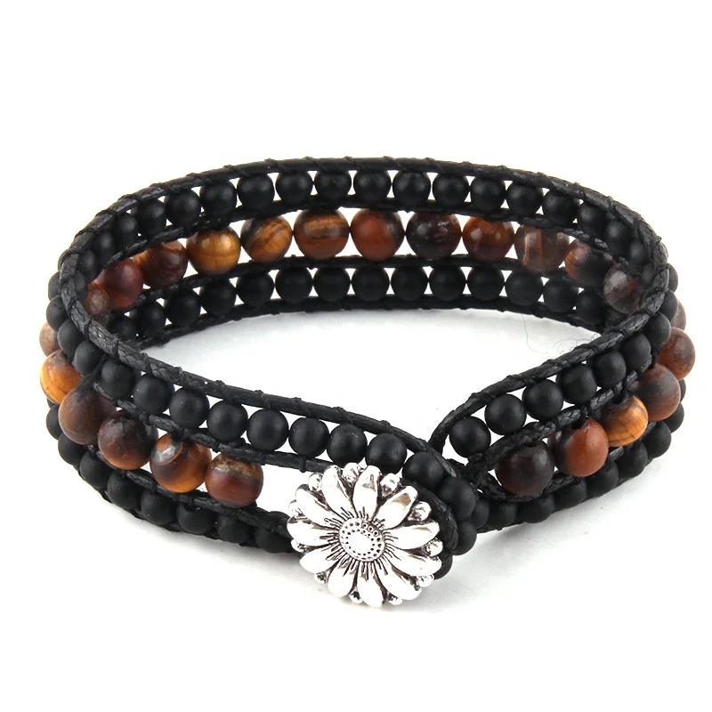 

Fashion Beaded Jewelry Bracelet Handmade Black/Tiger Eye Natural Stone Wrap Bracelets Bangles Drop Ship