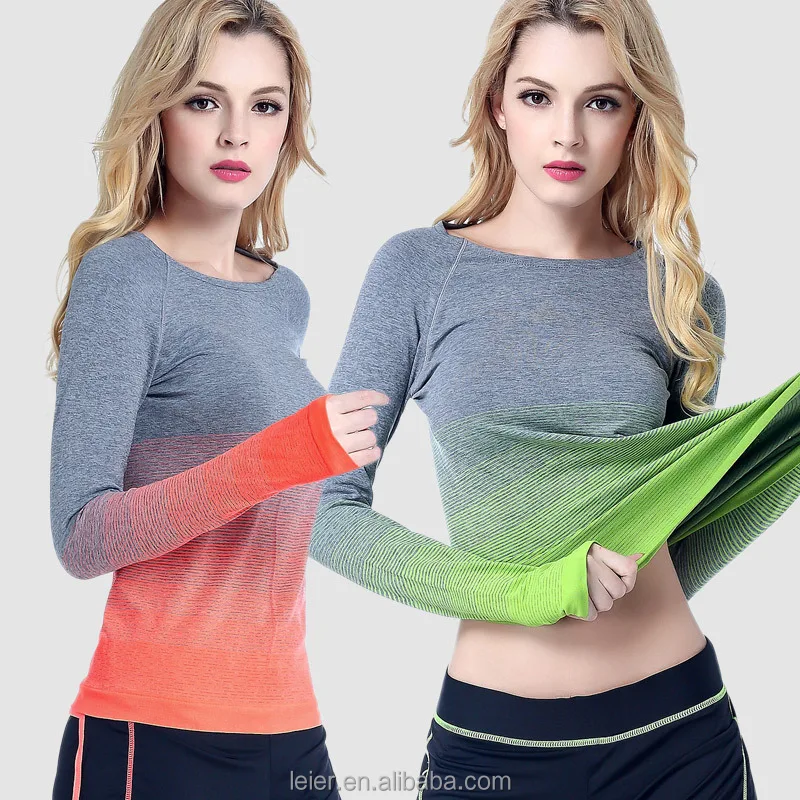 

Wholesale compression striped long sleeve t-shirt women, Black/pink/orange/green