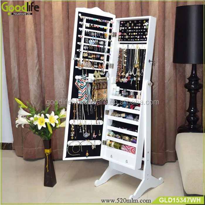 Wooden Jewelry Cabinet With Mirror For Bedroom Closet Dressing And