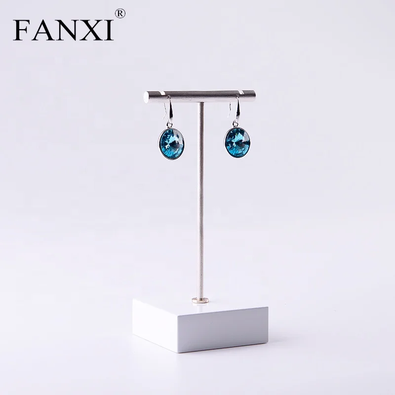 

FANXI Fashion Custom Shop Countertop Organizer Jewelry Display Rack White Lacquered Wood Stand Chrome Metal Earrings Holder, White or customized color for metal earrings holder