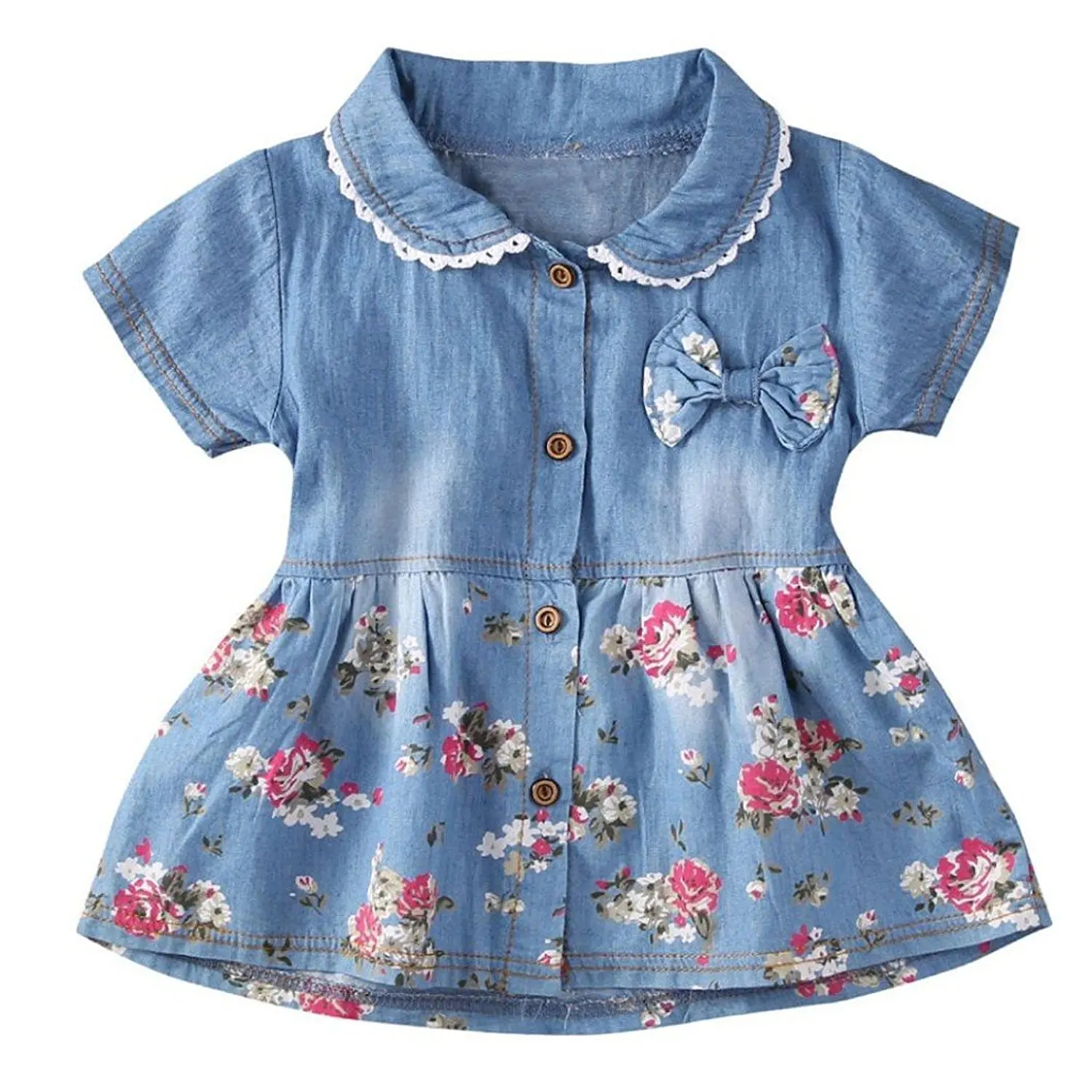 Hatop Baby Kids Girls Dress Princess Party Denim Cotton Fancy Flower Tutu Dresses