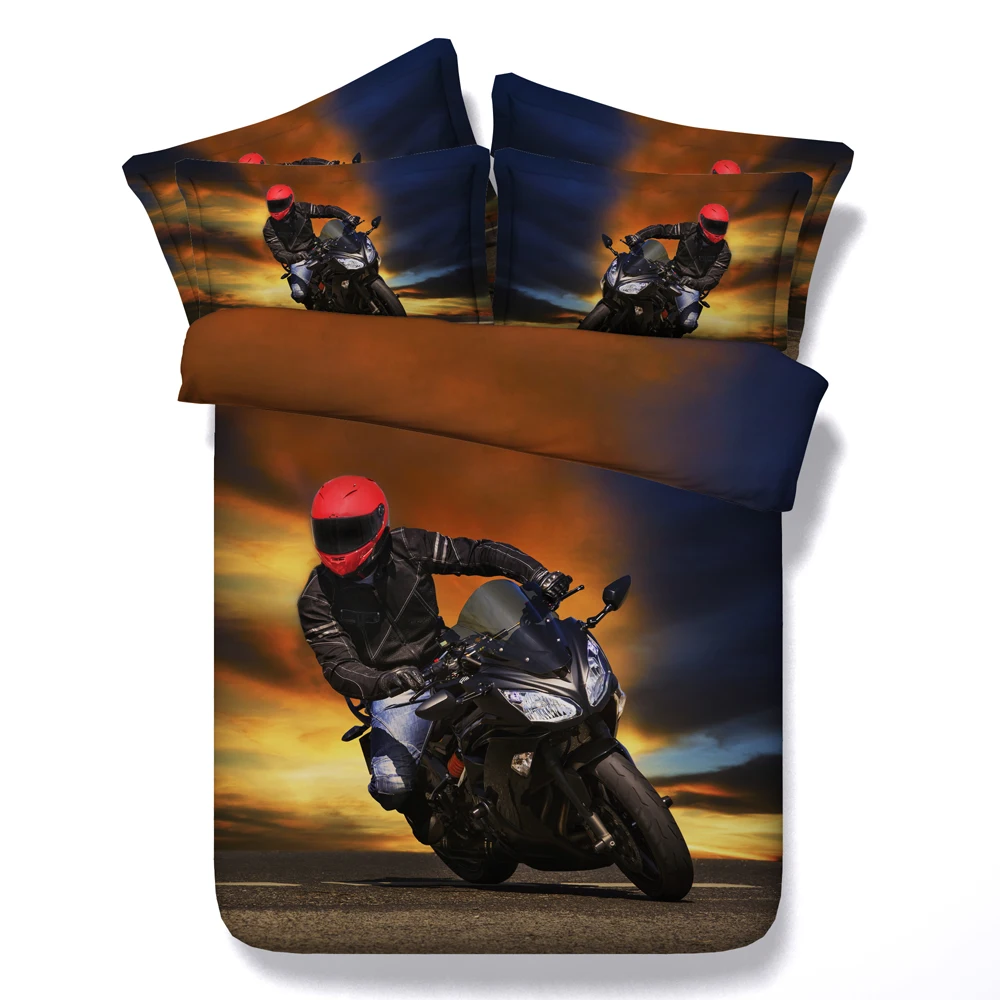 Motorbike Rider At Sunset 3d Digital Print Bed Set Buy 3d Bed