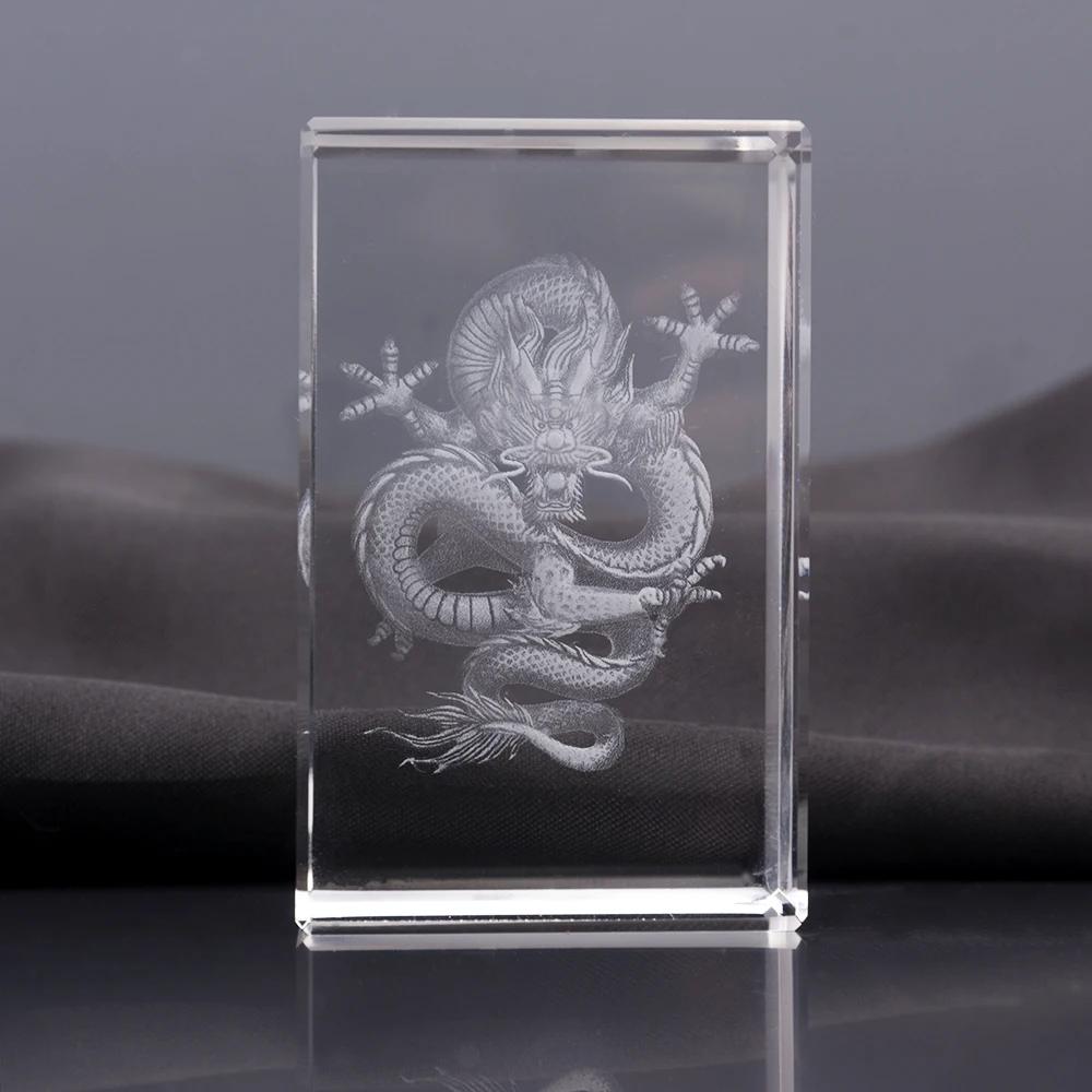 Pujiang 3d Laser Engraved Dragon Crystal Cube 3d Laser Etched Crystal