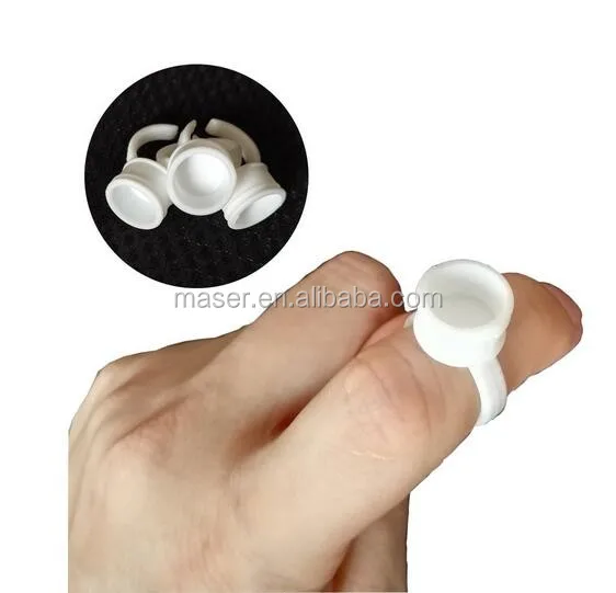 

100 PCS Permanent Makeup Disposable Finger Ring Ink Cups With Sponge, Disposable Eyebrow Rings Caps
