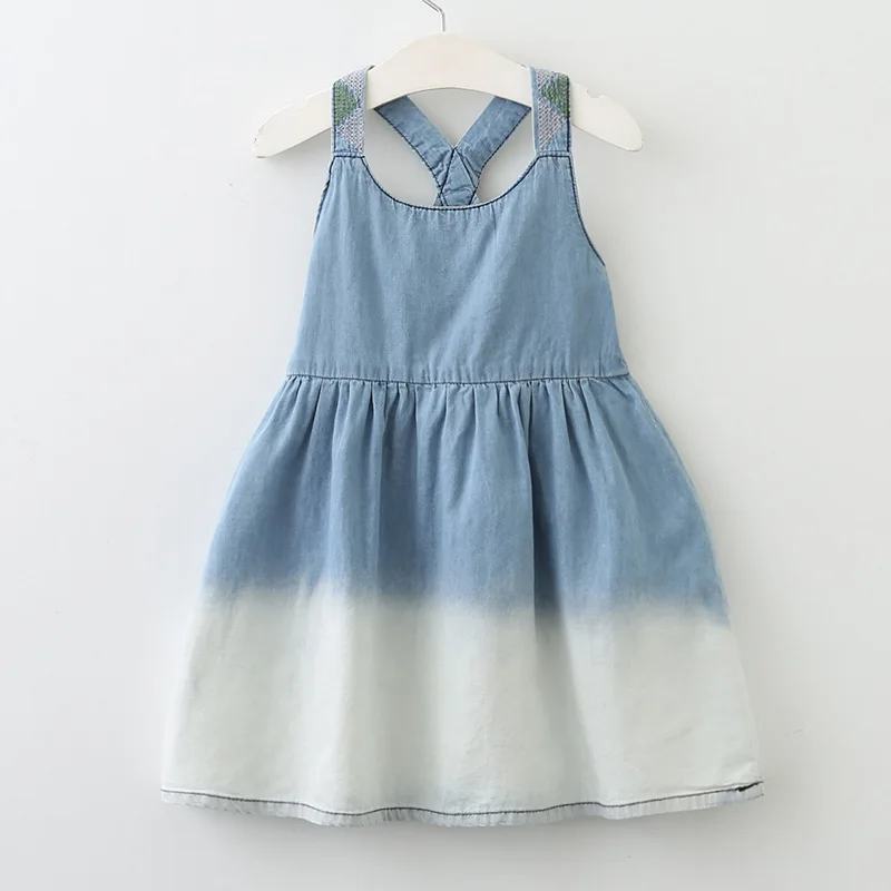 

Girls Denim Dress New Backless Dress European Style Kids Dress Children Clothing 3-7Y Girls Clothes summer, As picture