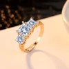 Korea Style Promotion Gifts Heart Shape Skeleton Geometric Ring Three Zircon Stone Ladder Women Gold Wedding Rings