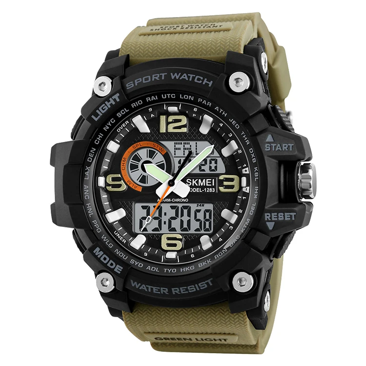 

Novel quartz watch sport skmei 1283, Western military khaki analog digital watches men ladies, 6 colors