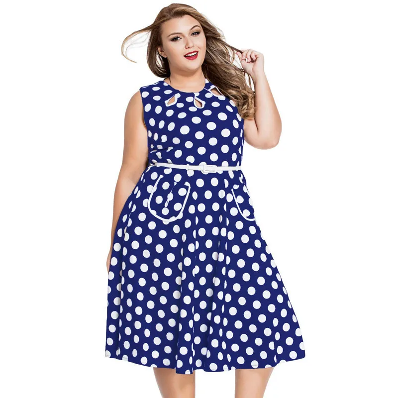 2016 latest new designs sleeveless Two pockets polka dots fashion plus size...