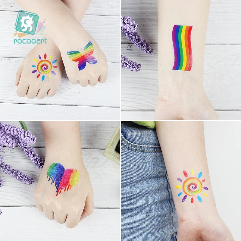 

Temporary Gay Flag Tattoo Pride Rainbow Heart Shape Sticker, Black;darkcyan