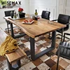 French style Antique design Natural rectangular Solid wood top metal leg dining tables
