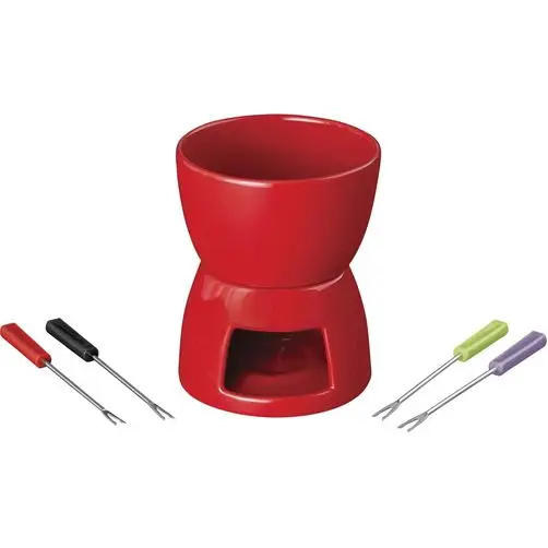Handmade french red color small ceramic chocolate fondue 5 oz mini fondue set 
