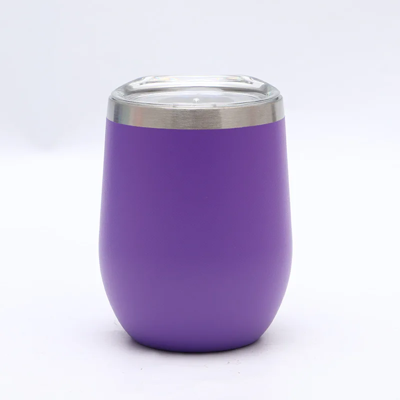 

12oz stainless steel wine glass stemless wine tumbler with lid, Silver