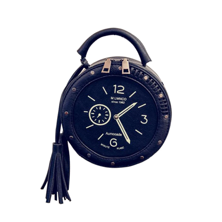 

Clock Pattern Pu Handbags Crossbody Leather Designer Handbag Creative Bag clock purse, Black,pink,grey