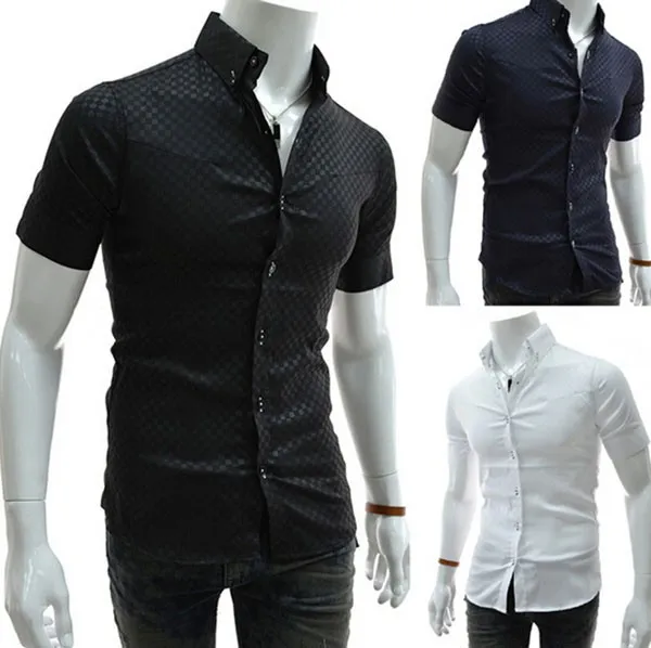 

2016 Free Shipping High Quality 100% Cotton Business Men's Shirts Wholesale Fashion Slim Fit Short Sleeve Summer Men Dress Shirt, Black;white;navy