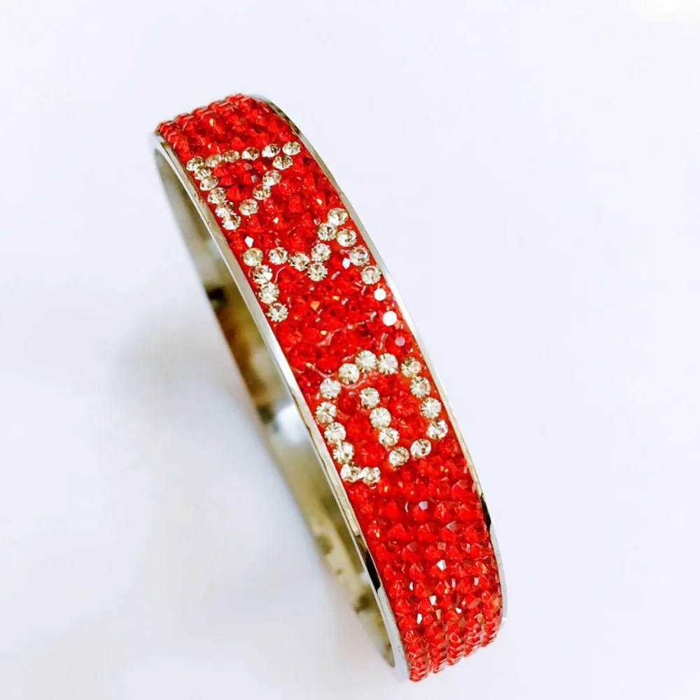 

Custom stainless steel greek sorority fraternity jewelry delta sigma theta full bangles red and white rhinestone bracelet