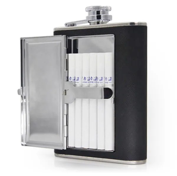

Hip flask twill leather sticker flagon with cigarette box with gift box packaging