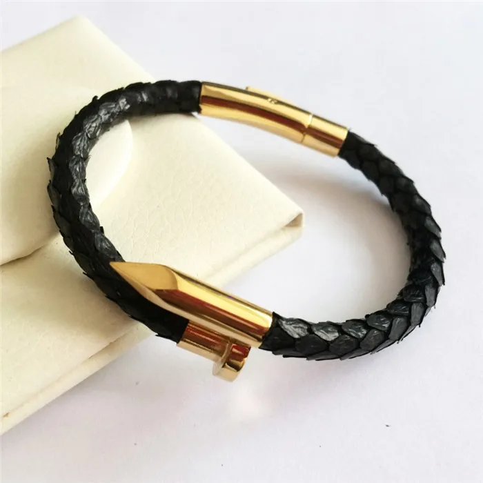 Custom Real Python Leather Gold Rose Gold Nail Bracelet - Buy Python ...