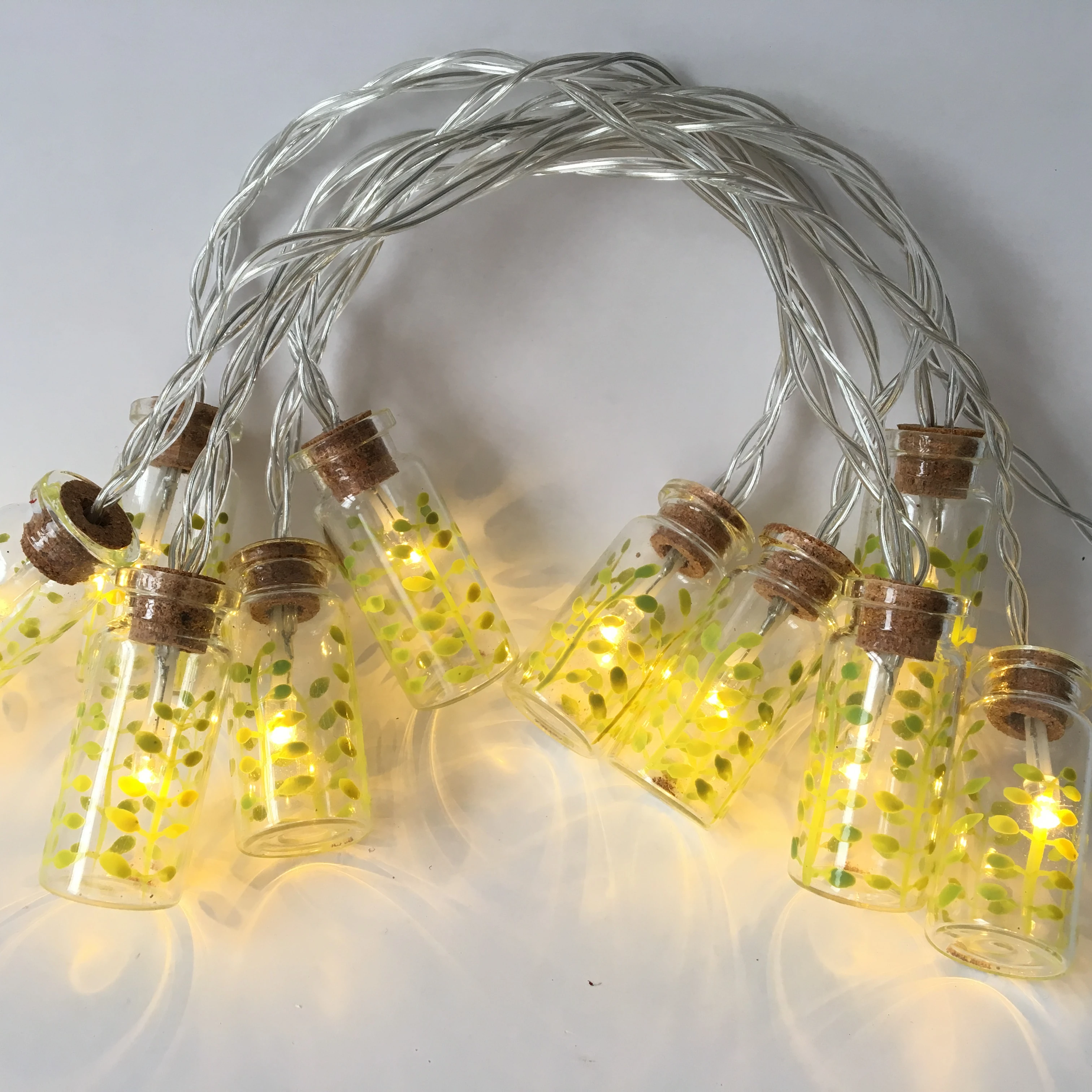 2019 led christmas Party Leaf Mini Glass Jar Lights String Battery Powered Hanging Crok Bottle  Lights Garland Clear Ornaments