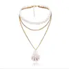 Simple temperament pearl scallop mix item National style gold-plated shell multi-layer necklace